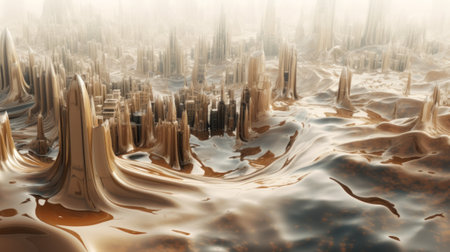 A digital painting of a city in the middle of a desert. Generative AI image.の素材