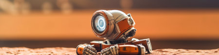 A toy robot sitting on top of a table. Generative AI image.の素材