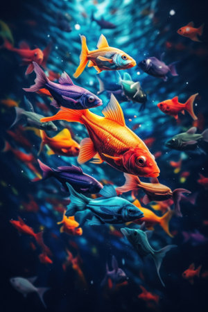 A group of fish swimming in a body of water. Generative AI image.の素材