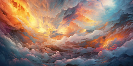 A painting of a colorful sky with clouds. Generative AI image.の素材