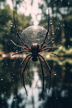 A spider sitting on top of a spider web. Generative AI image.の素材