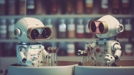 A couple of robots sitting next to each other. Generative AI image.の素材