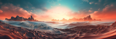 A digital painting of a sunset over the ocean. Generative AI image.の素材