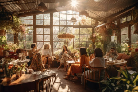 A group of people sitting around a table. Generative AI image.の素材