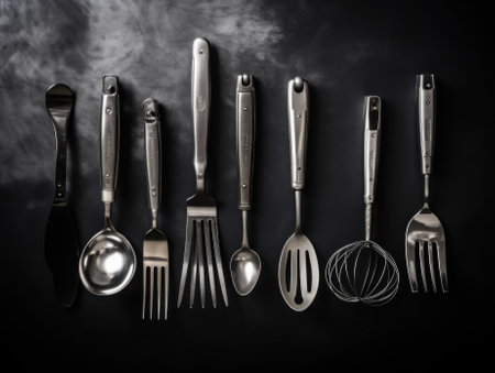 A group of silverware sitting on top of a table. Generative AI image.の素材