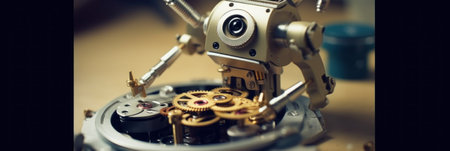 A metal robot with a camera attached to its back. Generative AI image.の素材