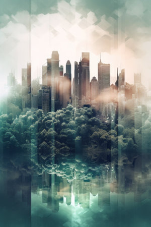 A picture of a city in the middle of a lake. Generative AI image.の素材