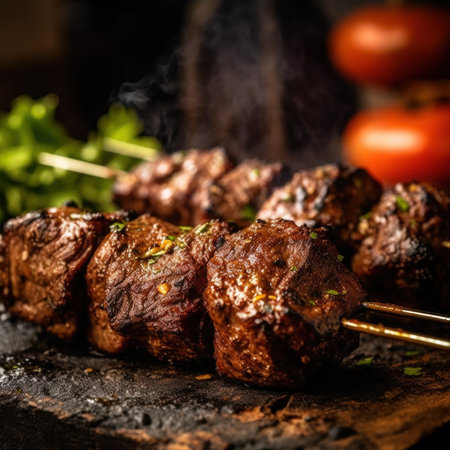 A close up of a grill with meat on it. Generative AI image.の素材