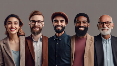 A group of people standing next to each other. Generative AI image.の素材