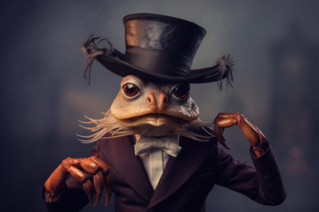 A frog wearing a top hat and a suit. Generative AI image.の素材
