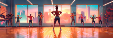 A group of people standing in front of a window. Generative AI image.の素材