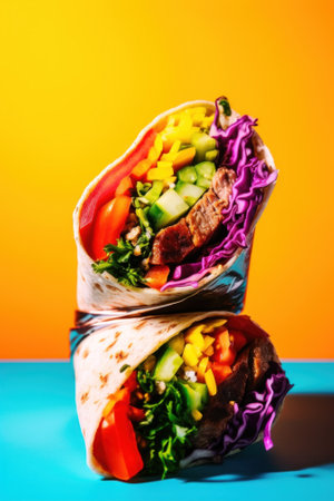 Two burritos stacked on top of each other. Generative AI image.の素材