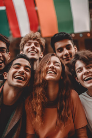 A group of young people standing next to each other. Generative AI image.の素材