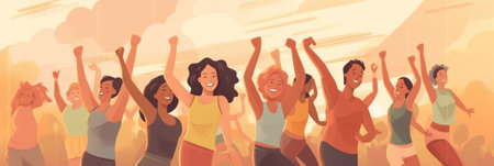 A group of women standing next to each other. Generative AI image.の素材