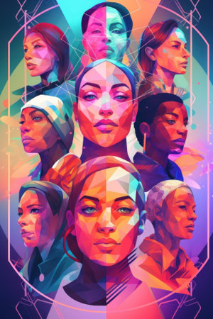 A series of portraits of women in different colors. Generative AI image.の素材