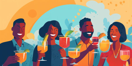 A group of people holding glasses of wine. Generative AI image.の素材