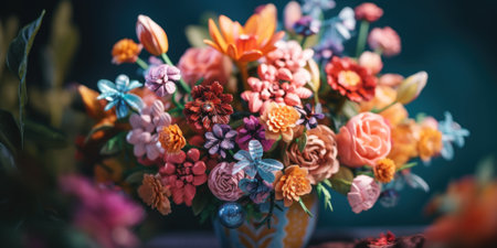 A vase filled with lots of colorful flowers. Generative AI image.の素材