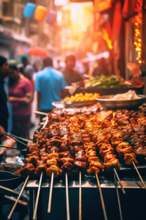 A bunch of food that is on a grill. Generative AI image.の素材