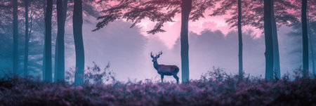 A deer standing in the middle of a forest. Generative AI image.の素材