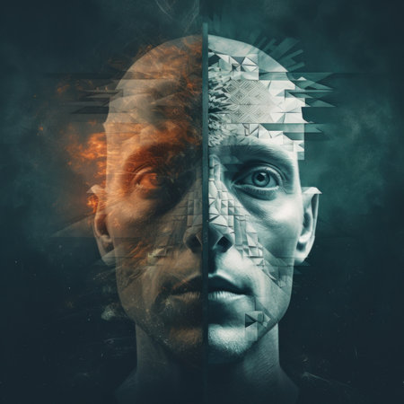 A mans face with a double exposure effect. Generative AI image.の素材