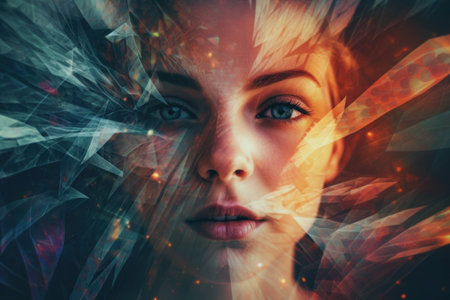 A womans face is shown in a digital painting. Generative AI image.の素材