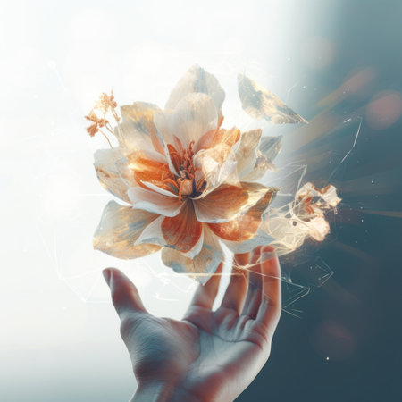 A person holding a flower in their hand. Generative AI image.の素材