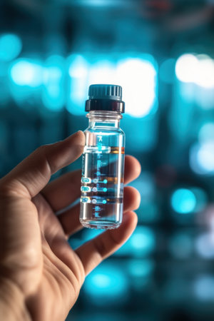 A person holding a bottle of water in their hand. Generative AI image.の素材