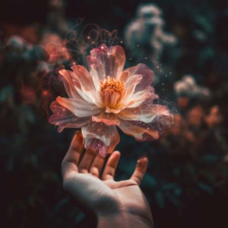 A person holding a flower in their hand. Generative AI image.の素材
