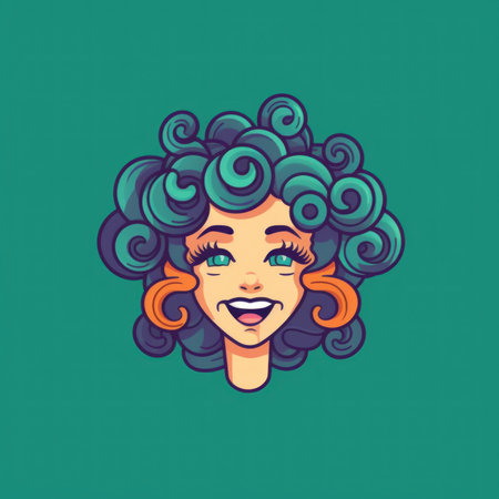 A woman with curly hair and green eyes. Generative AI image.の素材