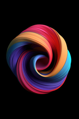 A colorful spiral design on a black background. Generative AI image.の素材