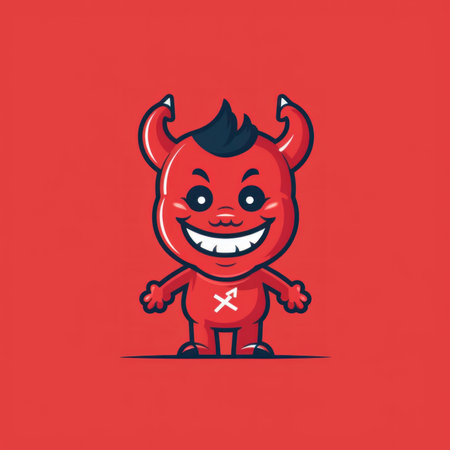 A red devil character with horns and horns on his head. Generative AI image.の素材