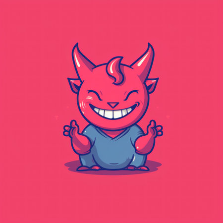 A red devil with horns and a blue shirt. Generative AI image.の素材