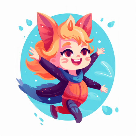 A girl in a cat costume is flying through the air. Generative AI image.の素材