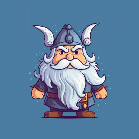 A cartoon viking with a long beard and a horned helmet. Generative AI image.の素材