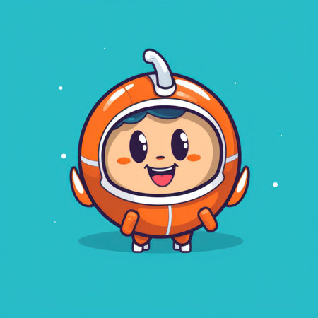 A cartoon character in an orange space suit. Generative AI image.の素材