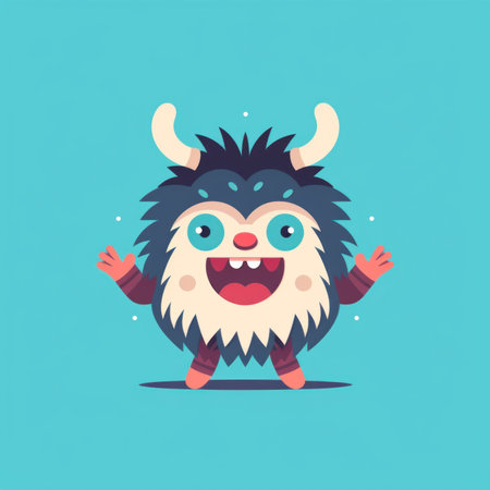 A cartoon monster with horns on its head. Generative AI image.の素材