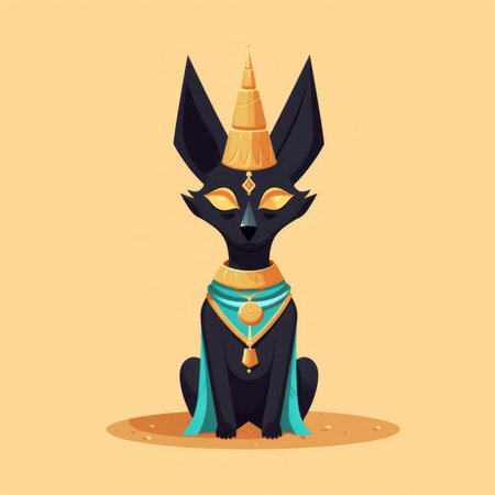 A black cat with a gold crown sitting on the ground. Generative AI image.の素材
