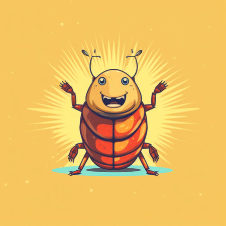 A cartoon bug with arms outstretched and eyes wide open. Generative AI image.の素材