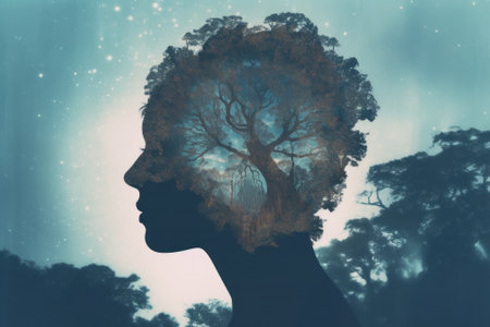 A man with a tree in his head. Generative AI image.の素材