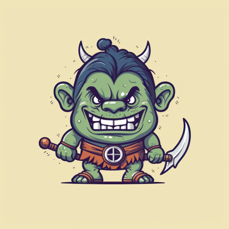 A cartoon troll with a knife in his hand. Generative AI image.の素材