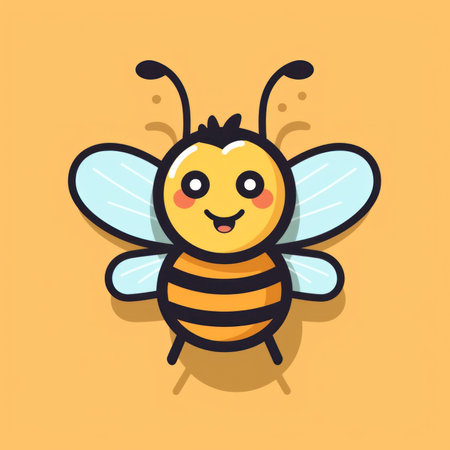 A cartoon bee with a smile on its face. Generative AI image.の素材