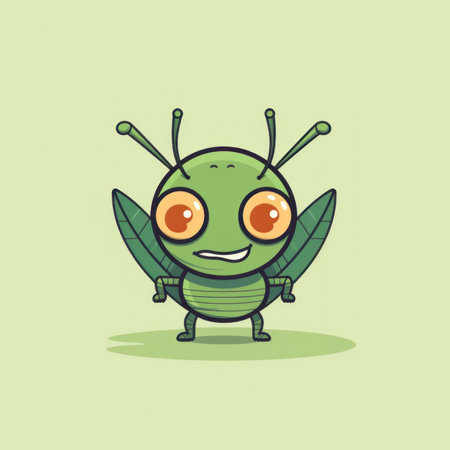 A cartoon bug with big eyes and big antennae. Generative AI image.の素材