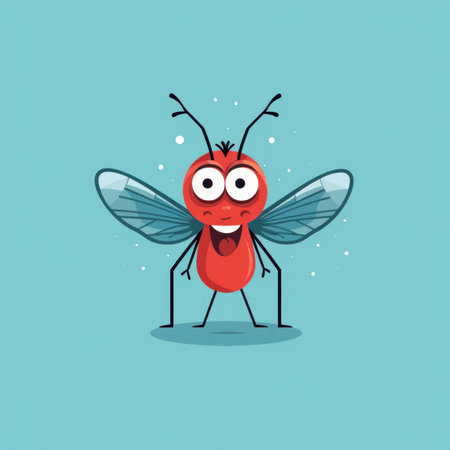 A cartoon mosquito with a big smile on its face. Generative AI image.の素材