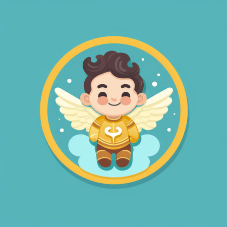 A cartoon angel with a dollar sign in his hands. Generative AI image.の素材