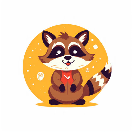 A cartoon raccoon with a heart in its paws. Generative AI image.の素材