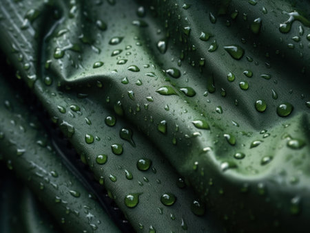 A green cloth with water droplets on it. Generative AI image.の素材
