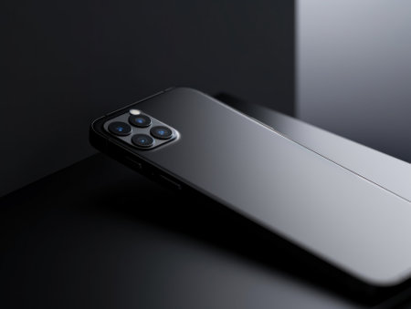 A close up of a cell phone on a table. Generative AI image.の素材