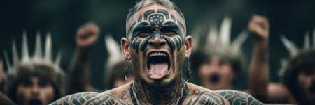 A man with a tattoo on his face. Generative AI image.の素材