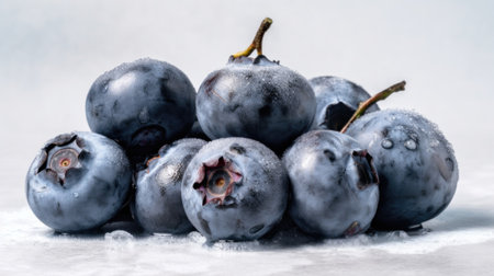 A pile of blueberries sitting on top of a table. Generative AI image.の素材