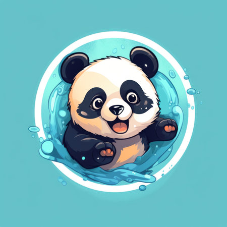 A panda bear floating in a pool of water. Generative AI image.の素材